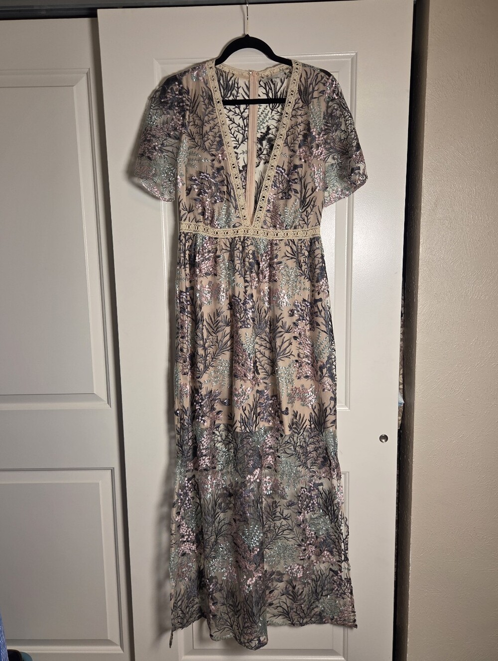 The Clothing Company Maxi Dress Boho Bridal Floral Embroidered Sheer Lace Large